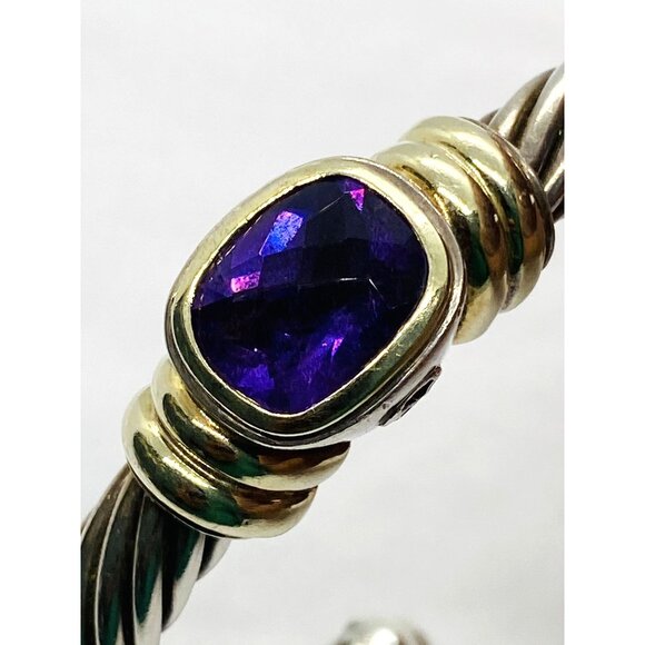 David Yurman Twisted Cable Cuff Bracelet 925 Silver & 14k Gold Amethyst - Picture 6 of 12